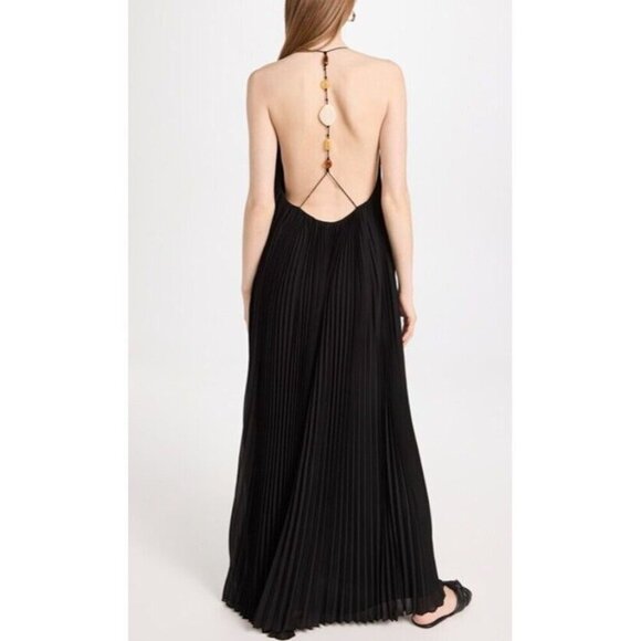 Jonathan Simkhai Sz 4 Maxi Dress Gown Black Pleated Preppy Designer Luxury Boho - Picture 2 of 13